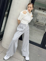 FRILL TRIM KNIT TOPS - WHITE