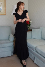 Back ribbon lace dress - BLACK
