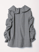 FRILL DESIGN CHECK MINI DRESS - GRAY