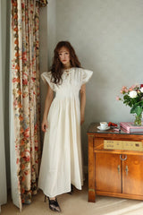 Gather Flare Cotton dress - IVORY