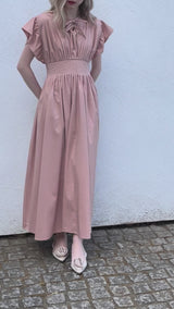 Gather Flare Cotton dress - GREEN
