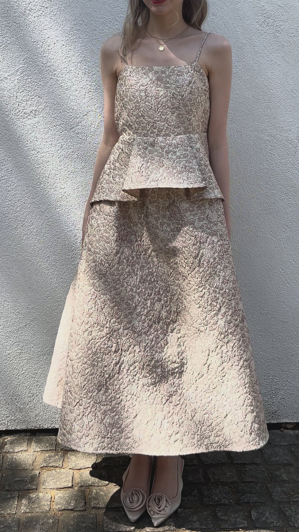 ワンピース PEPLUM JACQUARD DRESS Rosyluce Peplum Jacquard Dress – Rosy luce