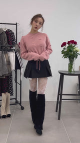 ROSY RIBBON KNIT TOPS - PINK