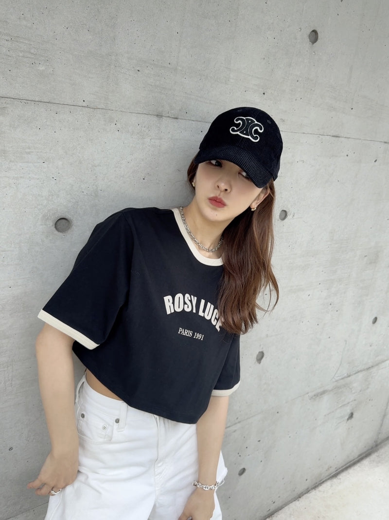 CROPPED ROSY TEE - BLACK