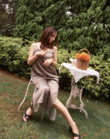 Dots flower camisole dress - MOCHA