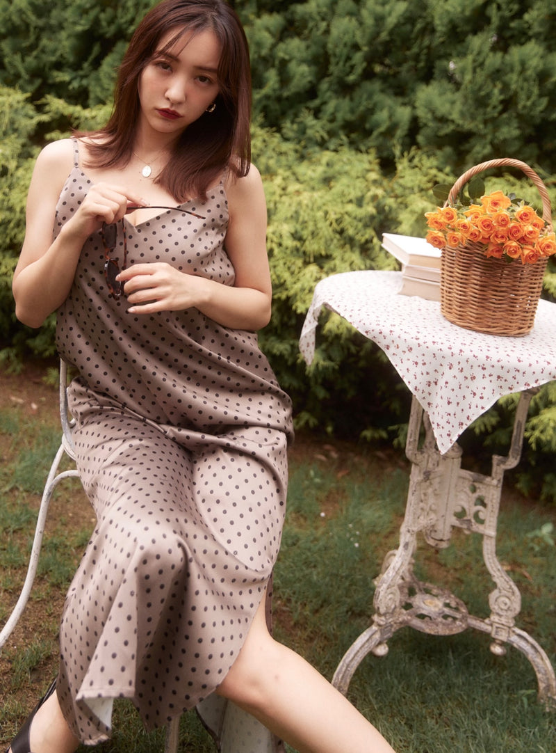Dots flower camisole dress - MOCHA