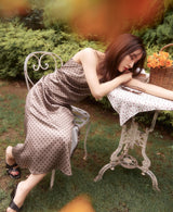 Dots flower camisole dress - MOCHA