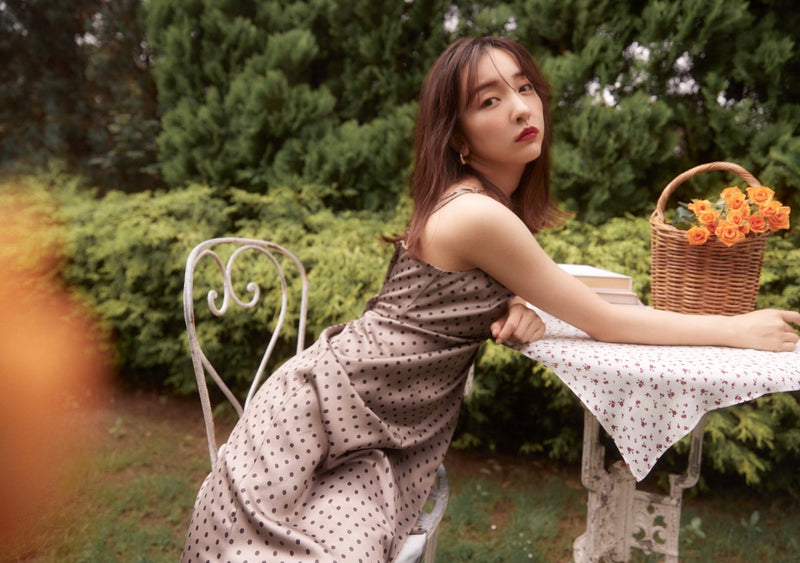 Dots flower camisole dress - MOCHA