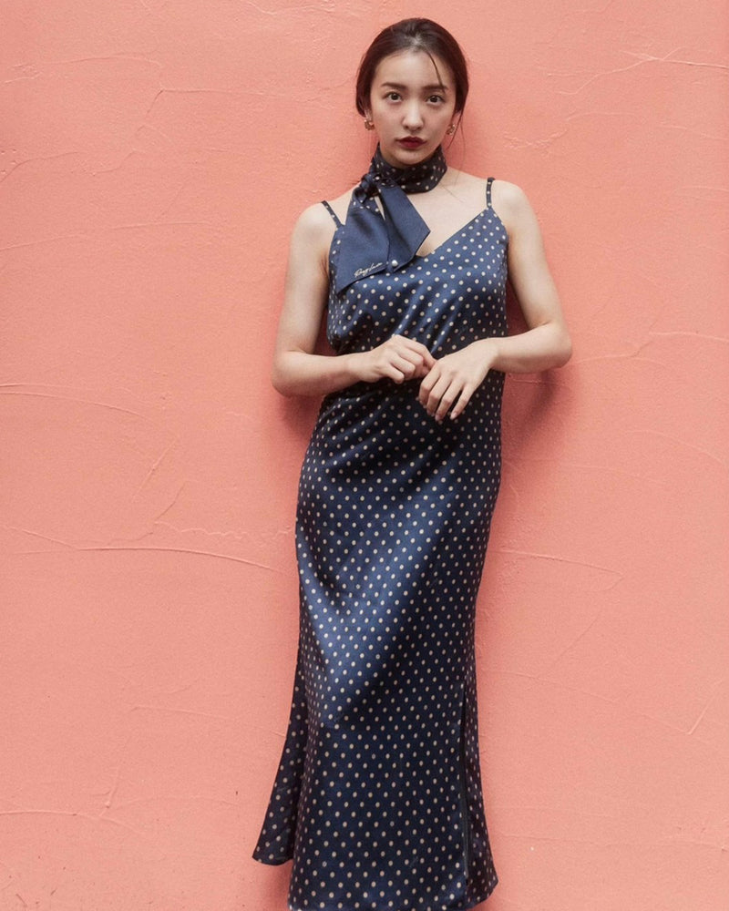 Dots flower camisole dress - NAVY