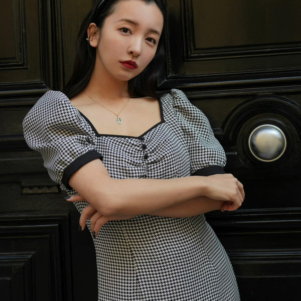 French powershoulder dress - CHECK – Rosy luce