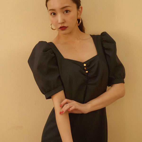 French powershoulder dress - NAVY – Rosy luce