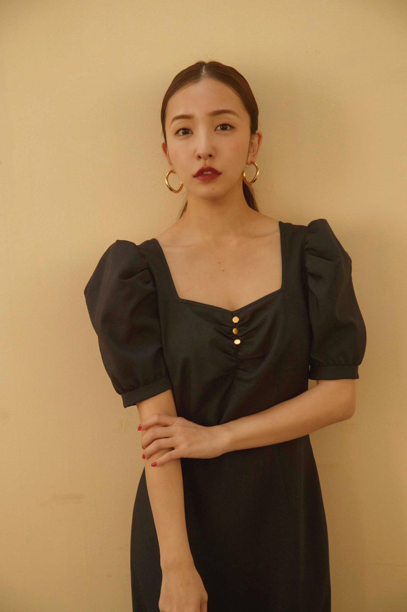 French powershoulder dress - NAVY