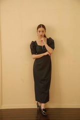 French powershoulder dress - NAVY